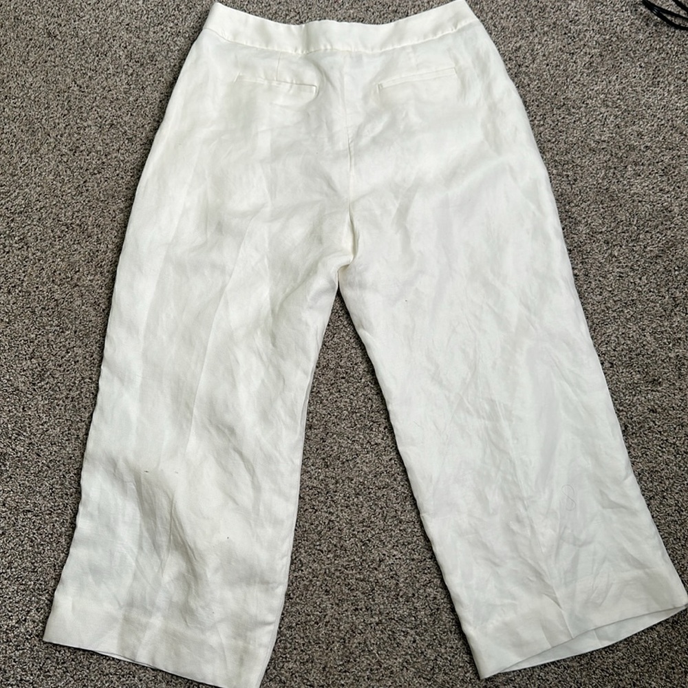 J crew white linen lined wide leg high rise pants size 12 - Picture 7 of 8
